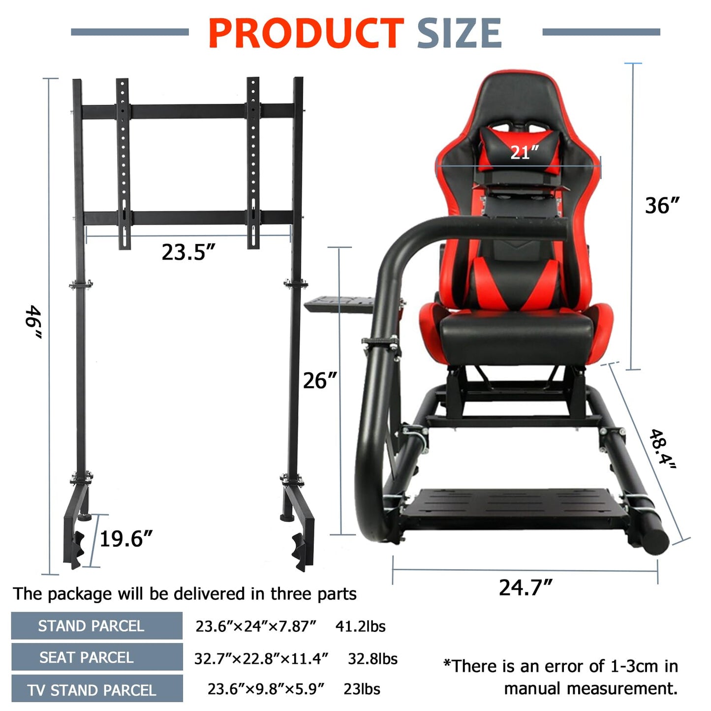 Racing Simulator Cockpit Stand with Monitor Stand Red Seat fit for G29 G27 G920 G923 Thrustmaster Fanatec Racing Wheel Frame TV&Shifter&Wheel&Pedals Not Included