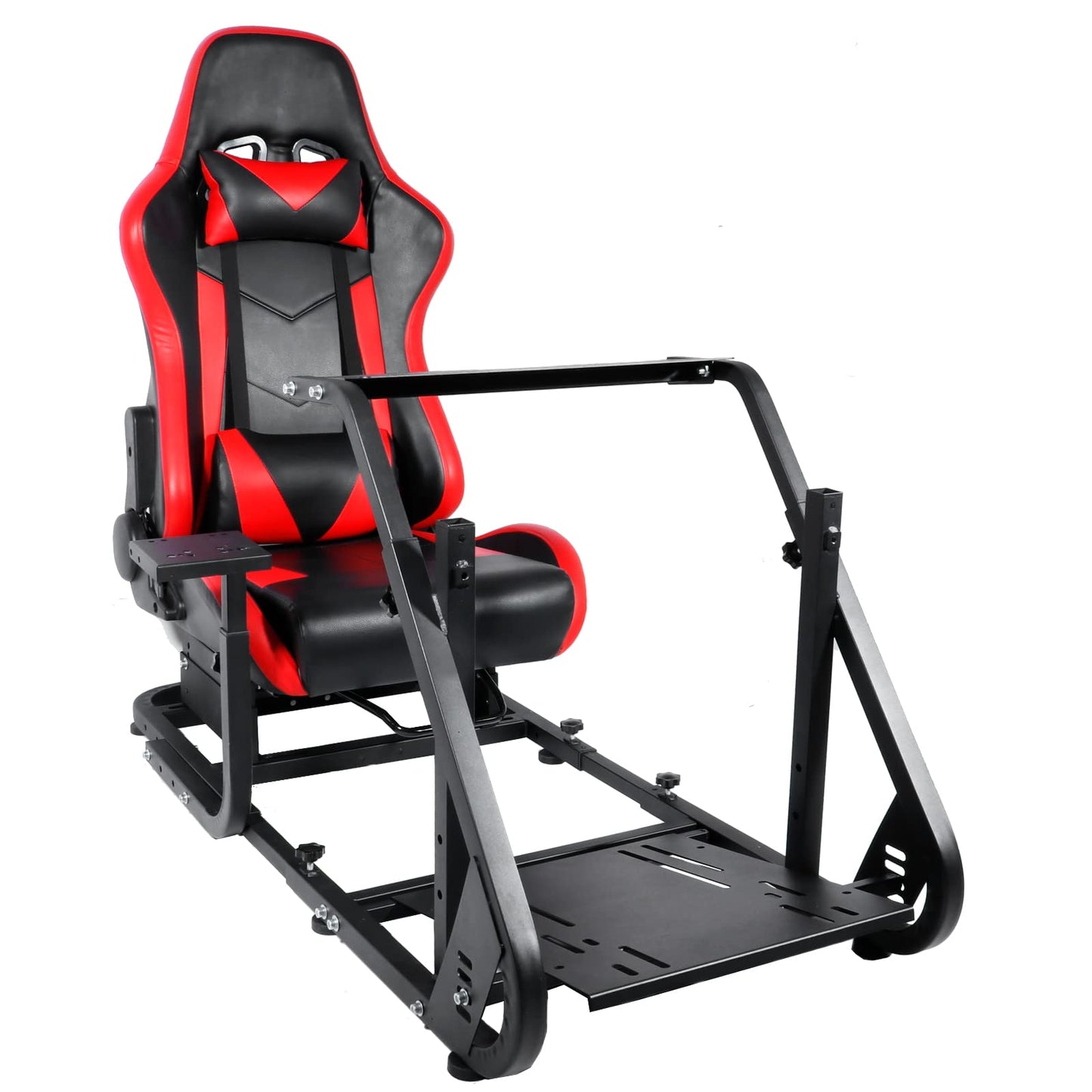 Racing Simulator Cockpit Adjustable Red Racing Seat with Installable Monitor Stand Section Fit for Logitech G29 G920 G923, Thrustmaster, Fanatec, Driving Wheel Stand without Wheel Pedal Shifter