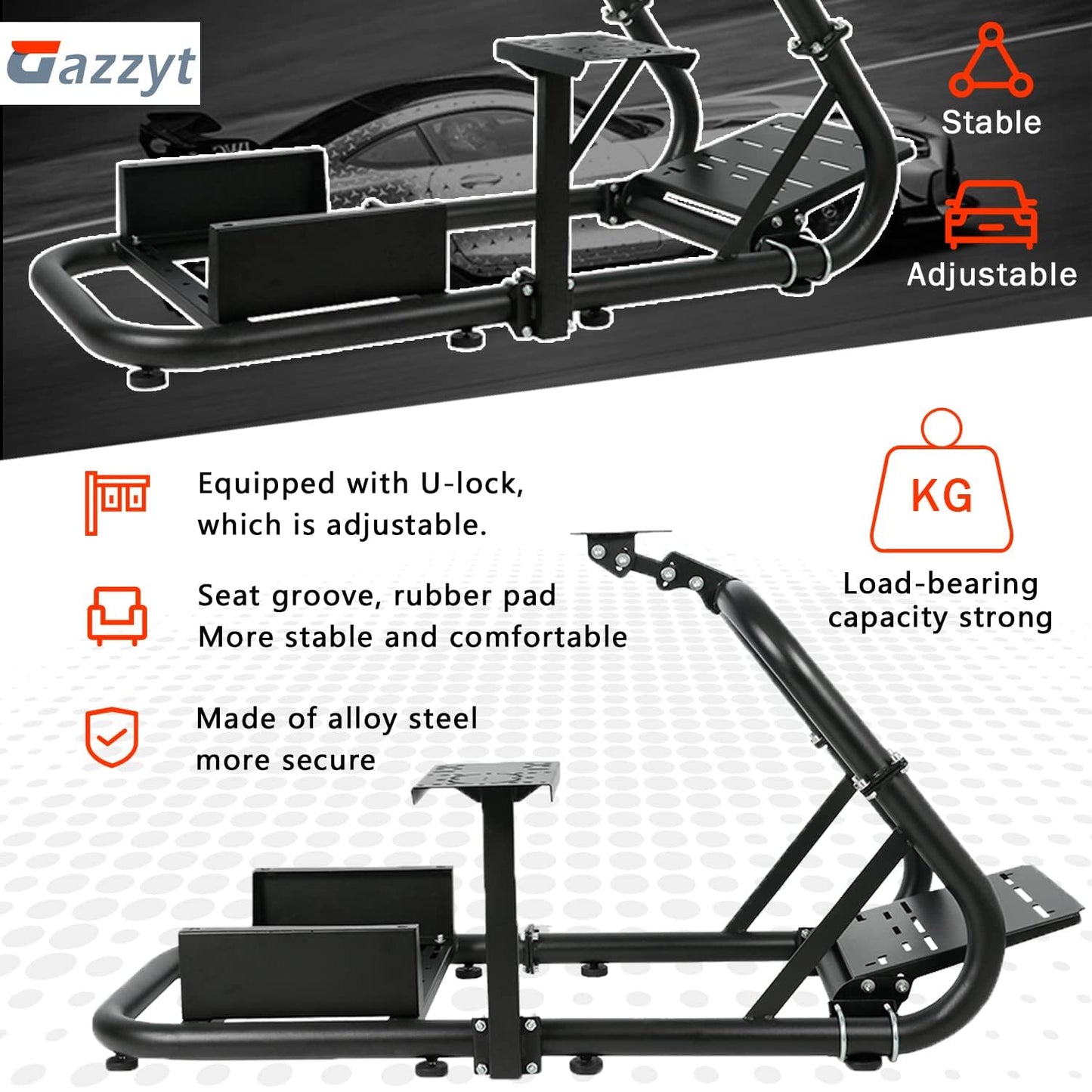Racing Simulator Cockpit 50mm Arm Round Tube fit for Logitech,Thrustmaster,Fanatec G25 G27 G29 T248 T300 Adjustable Steering Wheel Stand without Wheel,Pedal,Shifter,handbrake and Seat