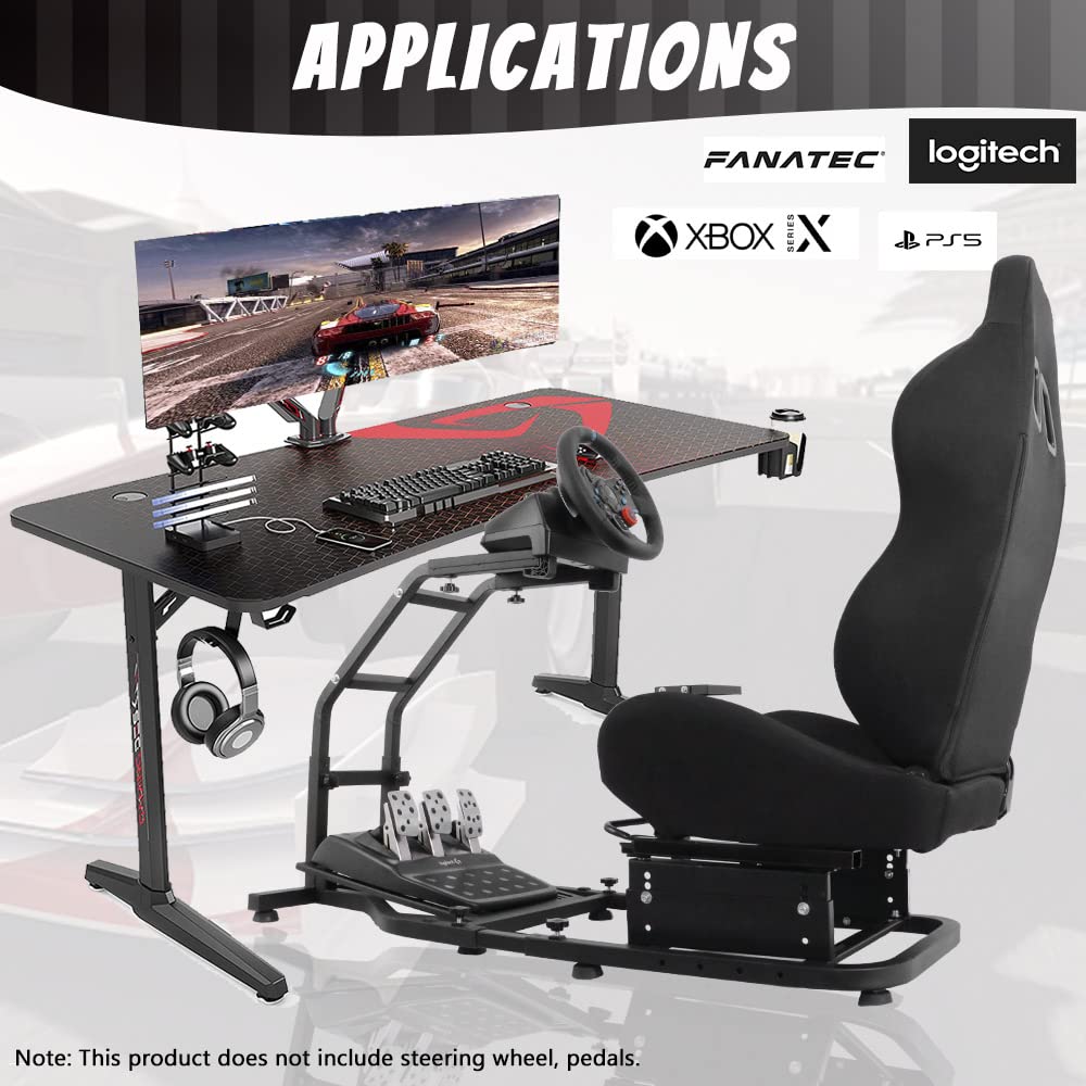 Racing Simulator Cockpit Stand with Black Chair Adjustable Racing Wheel Stand Fits for Logitech/Thrustmaster G27 G29 G920, T300 T300RS T248, without Wheel Pedal and Shifter