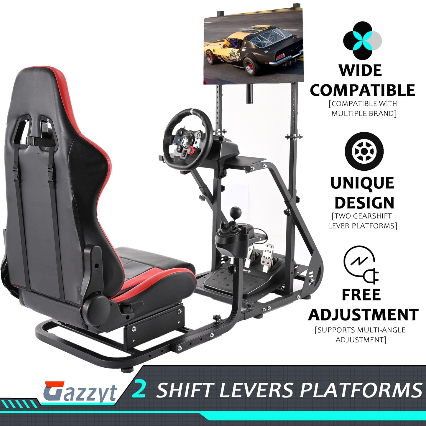 Racing Simulator Cockpit Adjustable Red Racing Seat with Monitor Stand fit for Logitech G27 G29, Thrustmaster, Fanatec, Driving Wheel Stand without TV Wheels Pedals Shifter