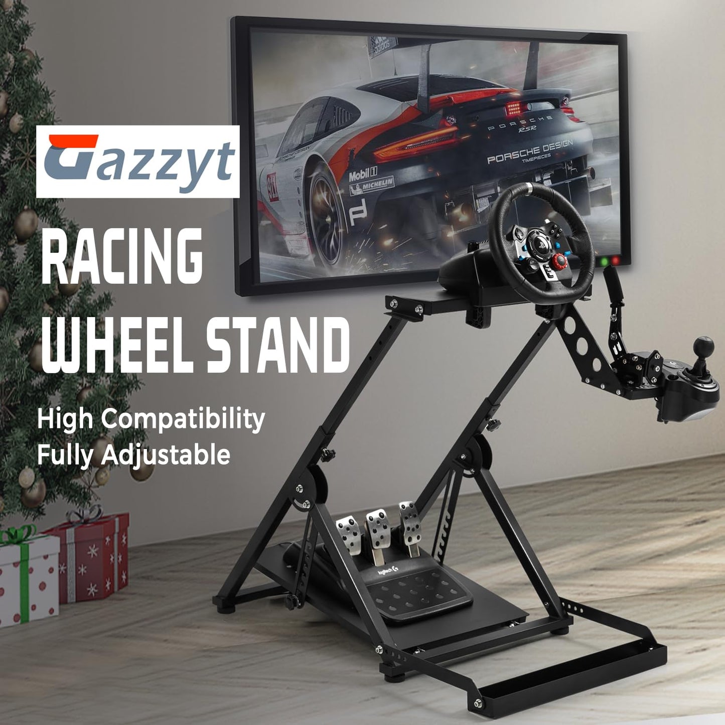 Foldable Racing Steering Wheel Bracket X-shaped Structure Large Panel Stabilizer Mount Fits for Logitech, Thrustmaster, Fanatec G29/G920/G923/G PRO T128 T248 T458 Not Including Gaming Device