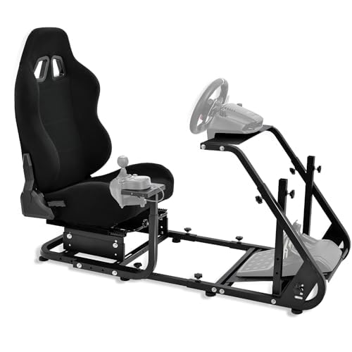 Racing Simulator Cockpit Adjustable Racing Seat with Monitor Arm Section Fit for Logitech G29 G920 G923, Thrustmaster, Fanatec, Sim Racing Cockpit without Wheel Pedal Shifter