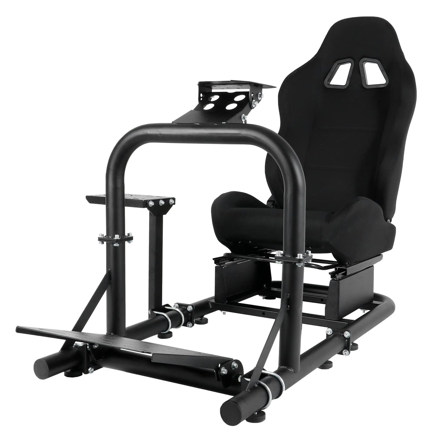 Upgrade Racing Simulator Cockpit Stand with Black Racing Seat fit for Logitech G27 G29 G923, Thrustmaster, Fanatec, Adjustable Wheel Stand,Handbrake&Shifter&Wheel&Pedal Not Included
