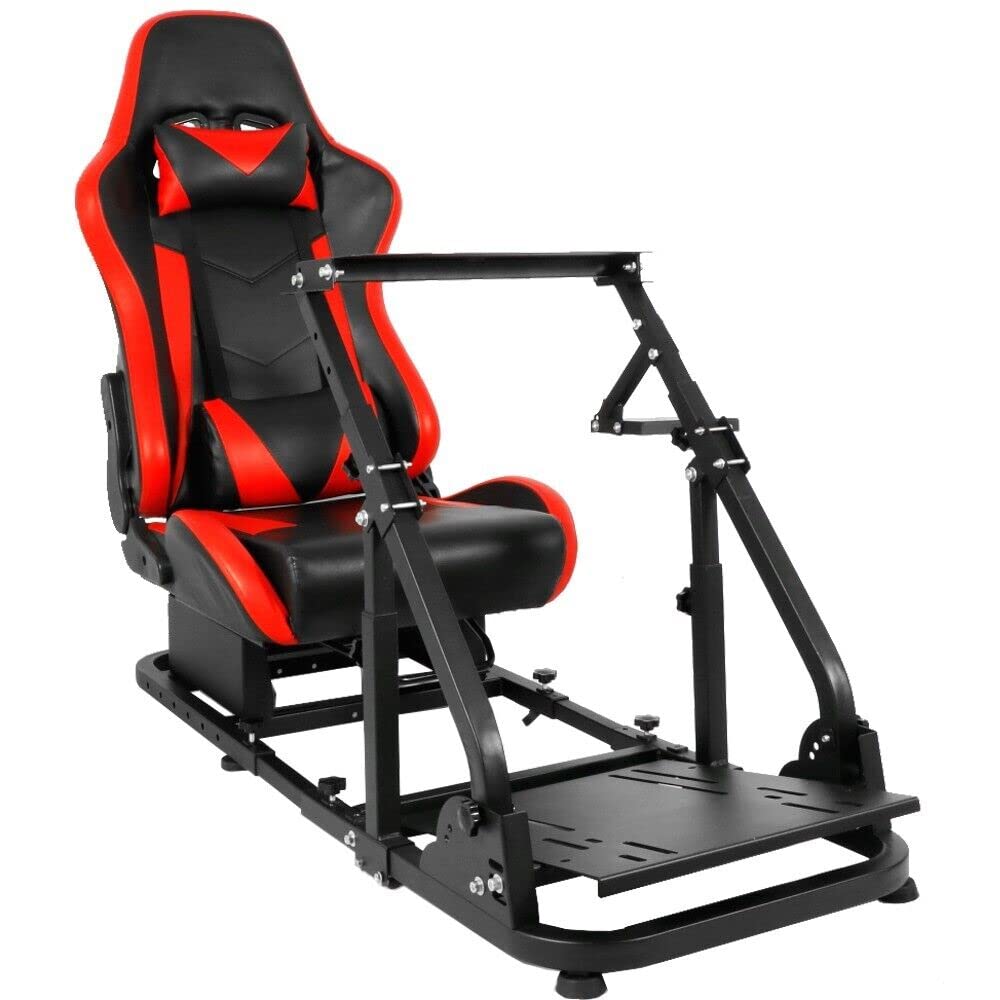 Adjustable Racing Simulator Cockpit Stand with Support Arms with Red Racing Seat Fit for Logitech G29 G920 G923,Steering Wheel Shifter Pedal and Seat Not Included