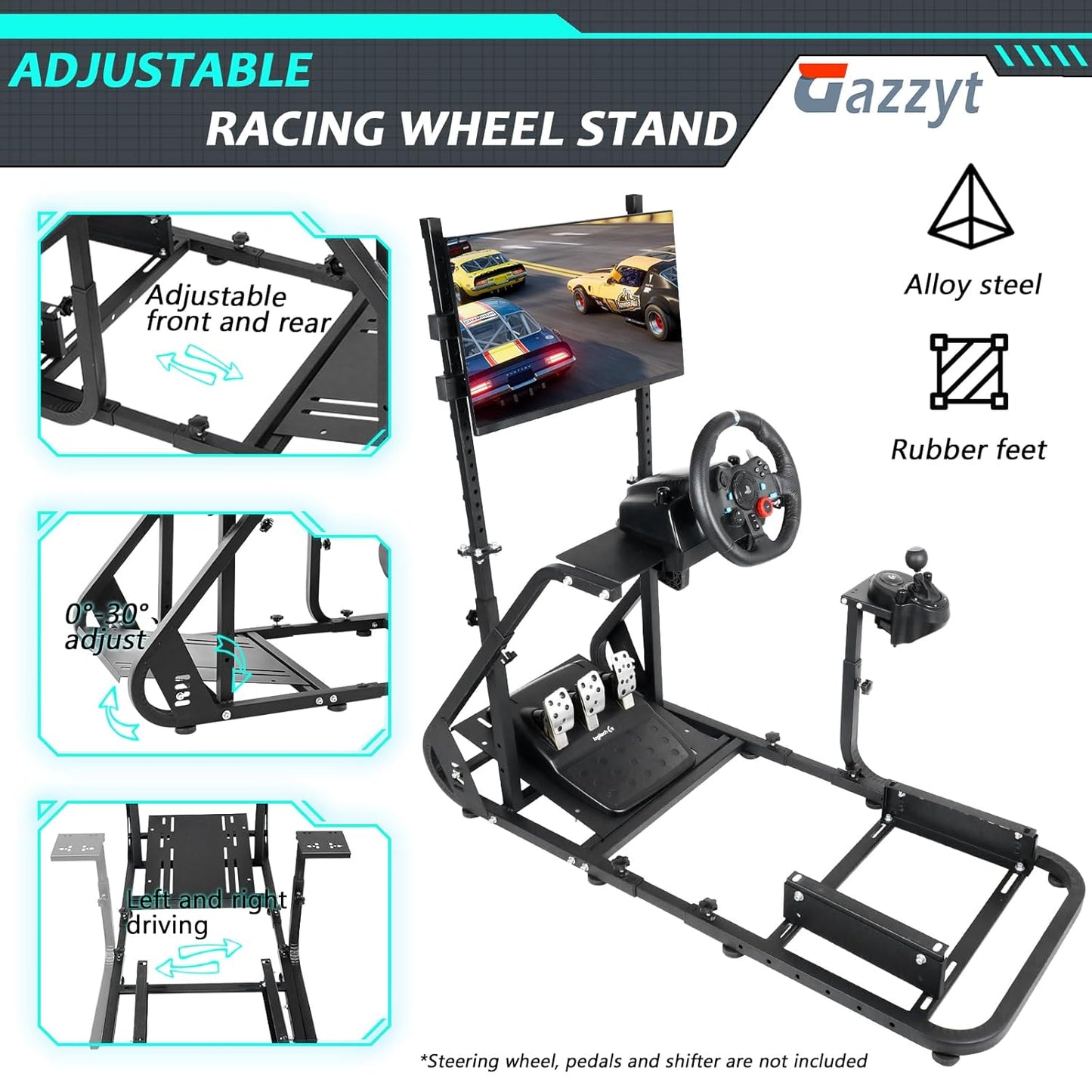 Gazzyt G29 Racing Simulator Cockpit with Installable Monitor Frame Fit for Logitech G920 G923,Thrustmaster,Fanatec,Gaming Wheel Stand without TV Wheels Pedals Shifter Seat
