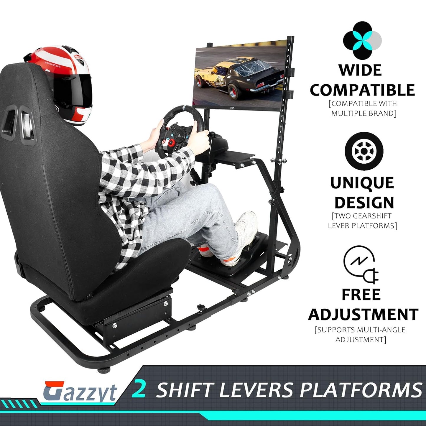 Gazzyt G29 Racing Simulator Cockpit with Installable Monitor Frame Fit for Logitech G920 G923,Thrustmaster,Fanatec,Gaming Wheel Stand without TV Wheels Pedals Shifter Seat