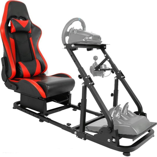 Adjustable Racing Simulator Cockpit Stand with Support Arms with Red Racing Seat Fit for Logitech G29 G920 G923,Steering Wheel Shifter Pedal and Seat Not Included