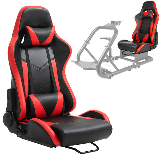 Cubo ergonómico rojo con almohada lumbar ajustable doble deslizamiento asiento de carreras resistente al desgaste de cuero sintético compatible con simulador de juegos, silla de montaje para