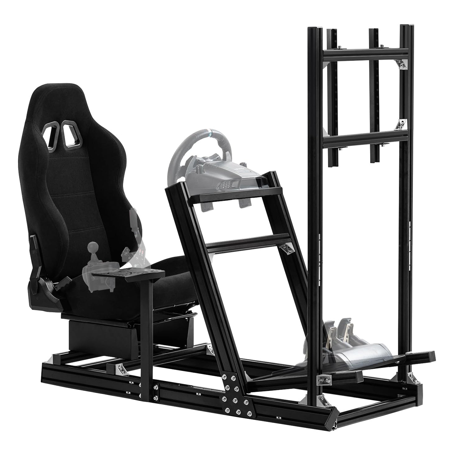 Gazzyt G29 Racing Simulator Cockpit Black Racing Seat Stand with Monitor Frame Fit for Logitech G920 G923, Thrustmaster, Fanatec, Aluminum Sim Racing Cockpit without Wheel,Pedal,Handbrake,Shifter,TV