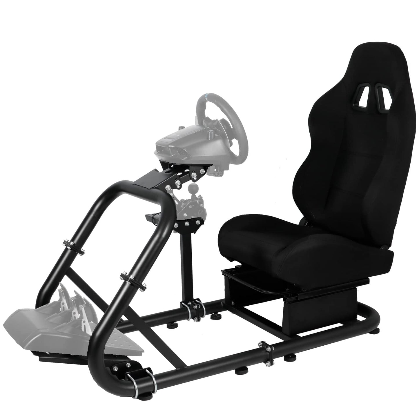 G29 Racing Simulator Cockpit Stand with Racing Seat fit for Logitech G27 G920, Thrustmaster, Fanatec, PC, Round Tube Gaming Wheel Stand, Wheel&Pedal Not Included