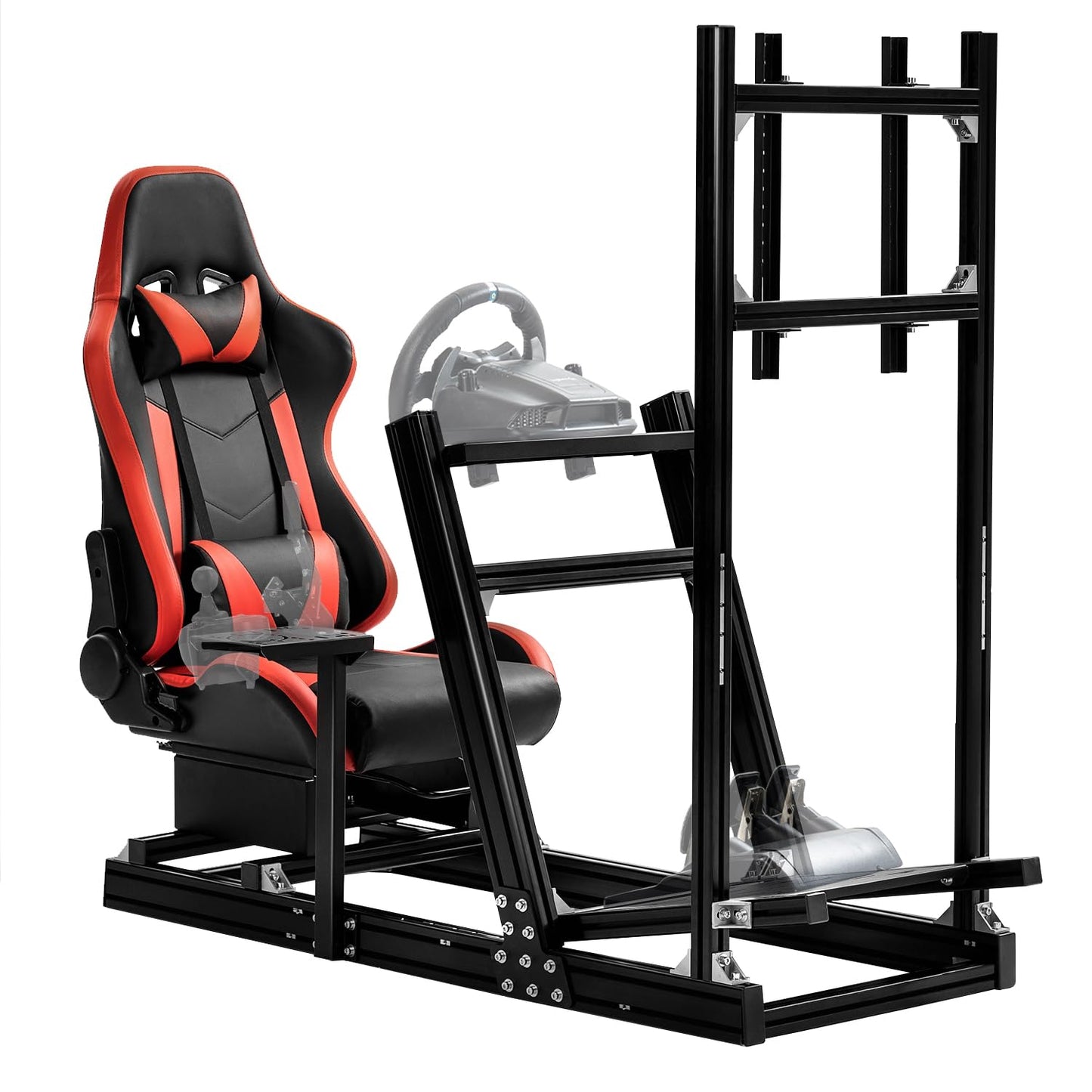 Gazzyt G27 Racing Simulator Cockpit Red Racing Seat Stand with Monitor Frame fit for Logitech G29, Thrustmaster, Fanatec, Aluminum Sim Racing Cockpit without Wheel,Pedal,Handbrake,Shifter,TV
