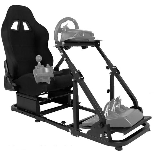 Adjustable Racing Simulator Cockpit Stand with Support Arms with Black Seat fit for Logitech G920 G27 G29,Steering Wheel Shifter Pedal Not Included