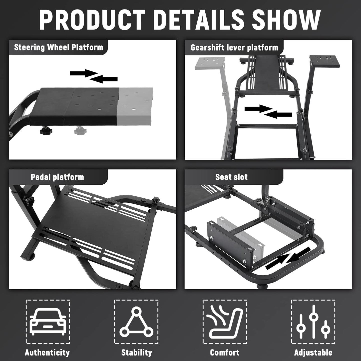 Racing Simulator Cockpit Stand with Red Racing Chair Adjustable Racing Wheel Stand fit for Logitech,Thrustmaster, G27 G29 G920, T300 T248 without Wheel Pedal and Shifter