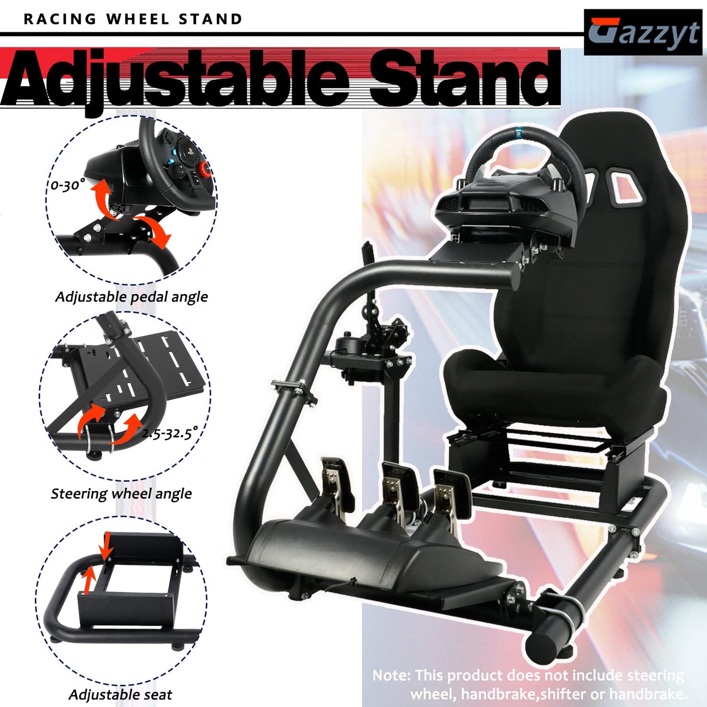 G29 Racing Simulator Cockpit Stand with Black Seat fits G27 G923 G920, Thrustmaster, Fanatec, Single Arm Large Round Tube Racing Wheel Stand Shifter&Wheel&Pedals Not Included