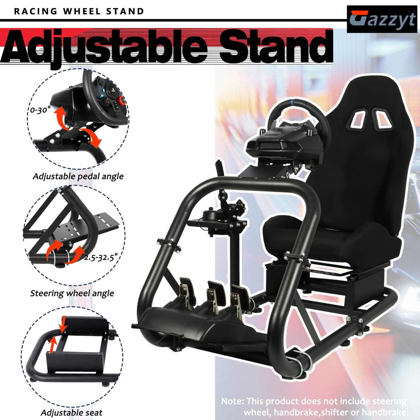 G29 Racing Simulator Cockpit Stand with Racing Seat fit for Logitech G27 G920, Thrustmaster, Fanatec, PC, Round Tube Gaming Wheel Stand, Wheel&Pedal Not Included