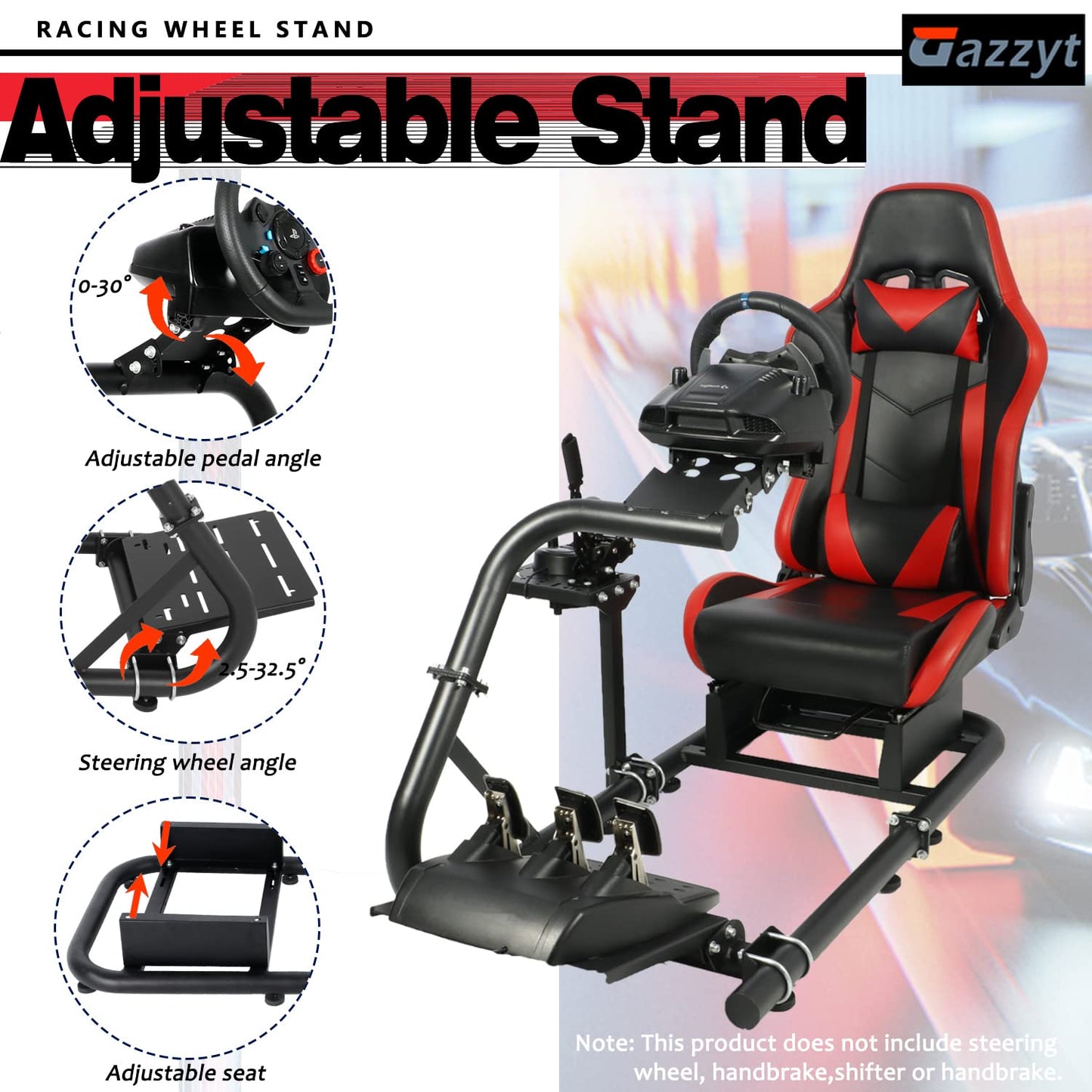 G29 Racing Simulator Cockpit Stand with Red Seat fits G27 G920 G923, Thrustmaster, Fanatec, Single Arm Large Round Tube Racing Wheel Stand Shifter&Wheel&Pedals Not Included