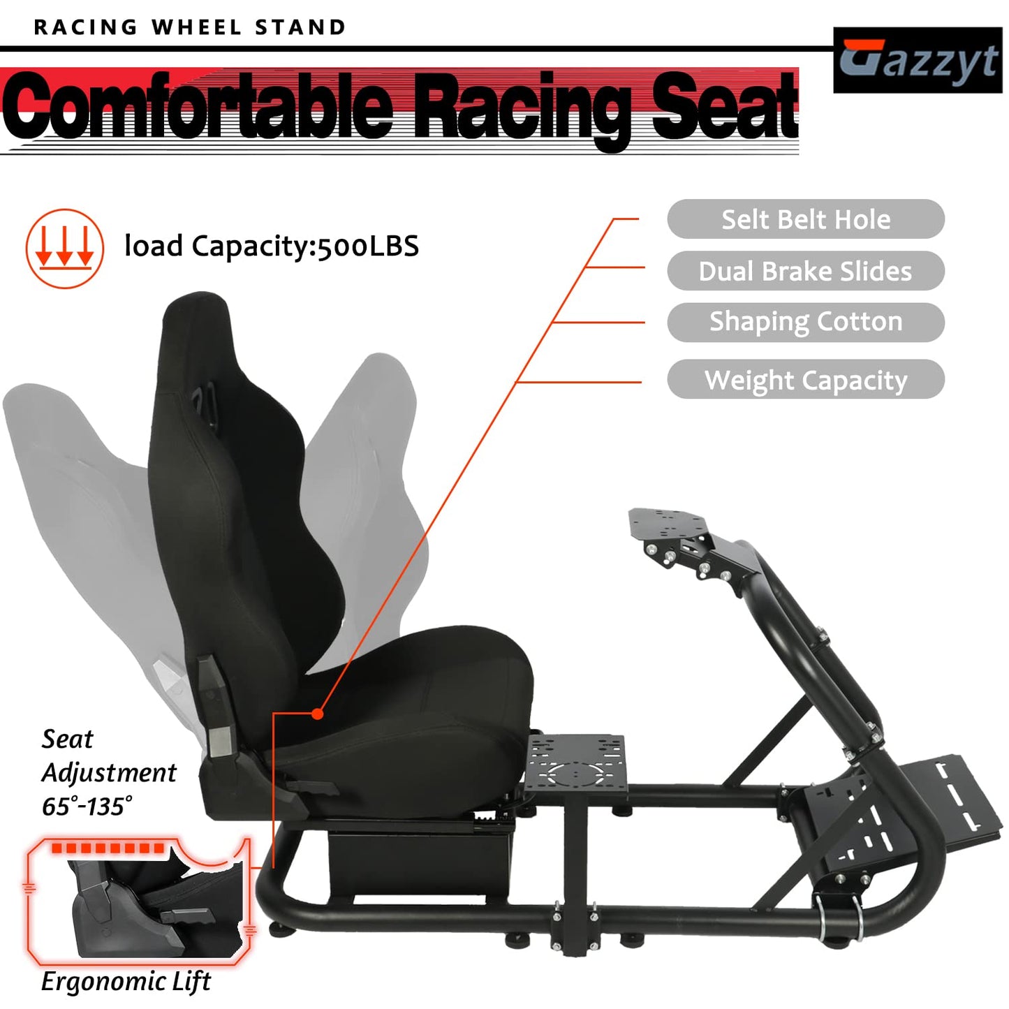G29 Racing Simulator Cockpit Stand with Racing Seat fit for Logitech G27 G920, Thrustmaster, Fanatec, PC, Round Tube Gaming Wheel Stand, Wheel&Pedal Not Included