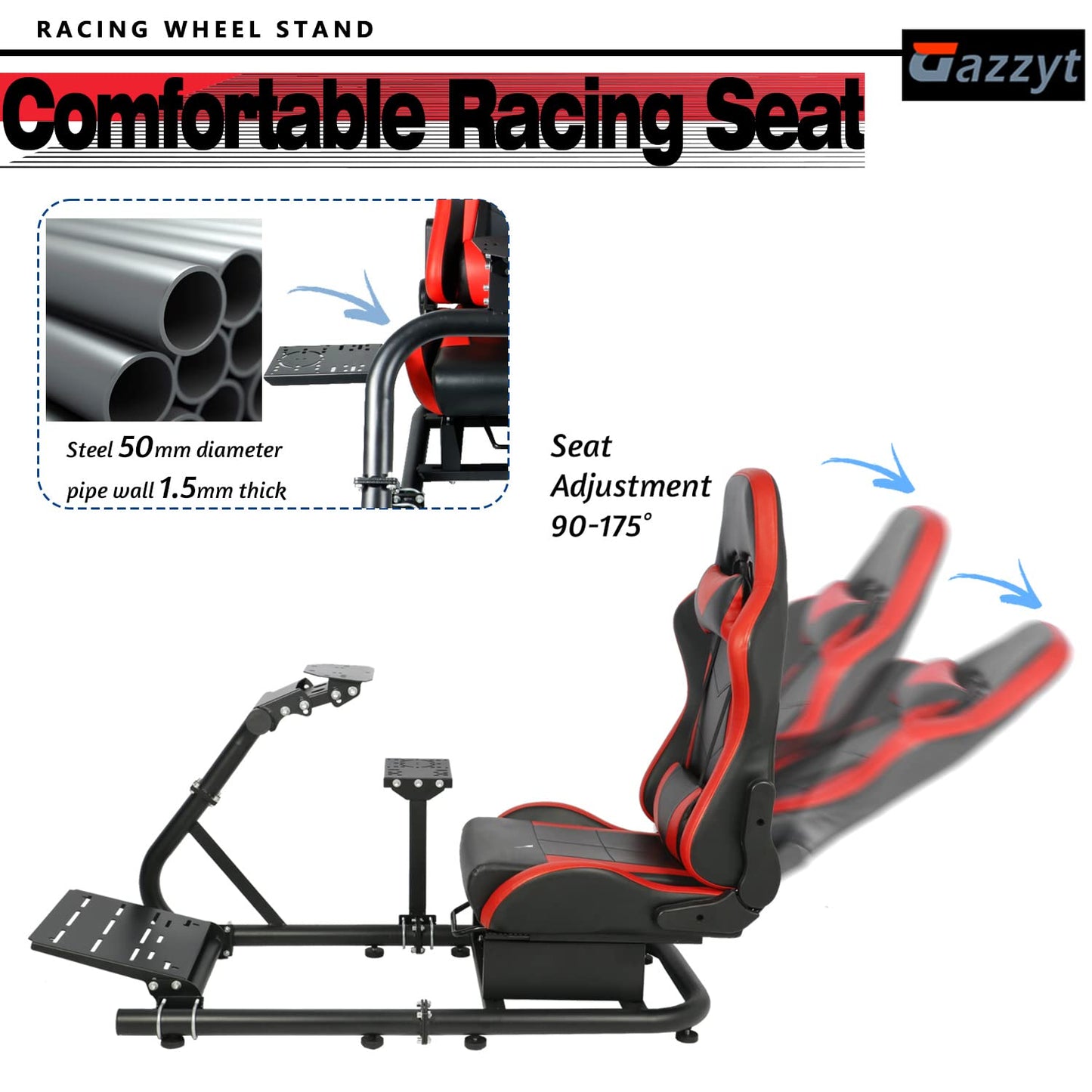 G29 Racing Simulator Cockpit Stand with Red Seat fits G27 G920 G923, Thrustmaster, Fanatec, Single Arm Large Round Tube Racing Wheel Stand Shifter&Wheel&Pedals Not Included