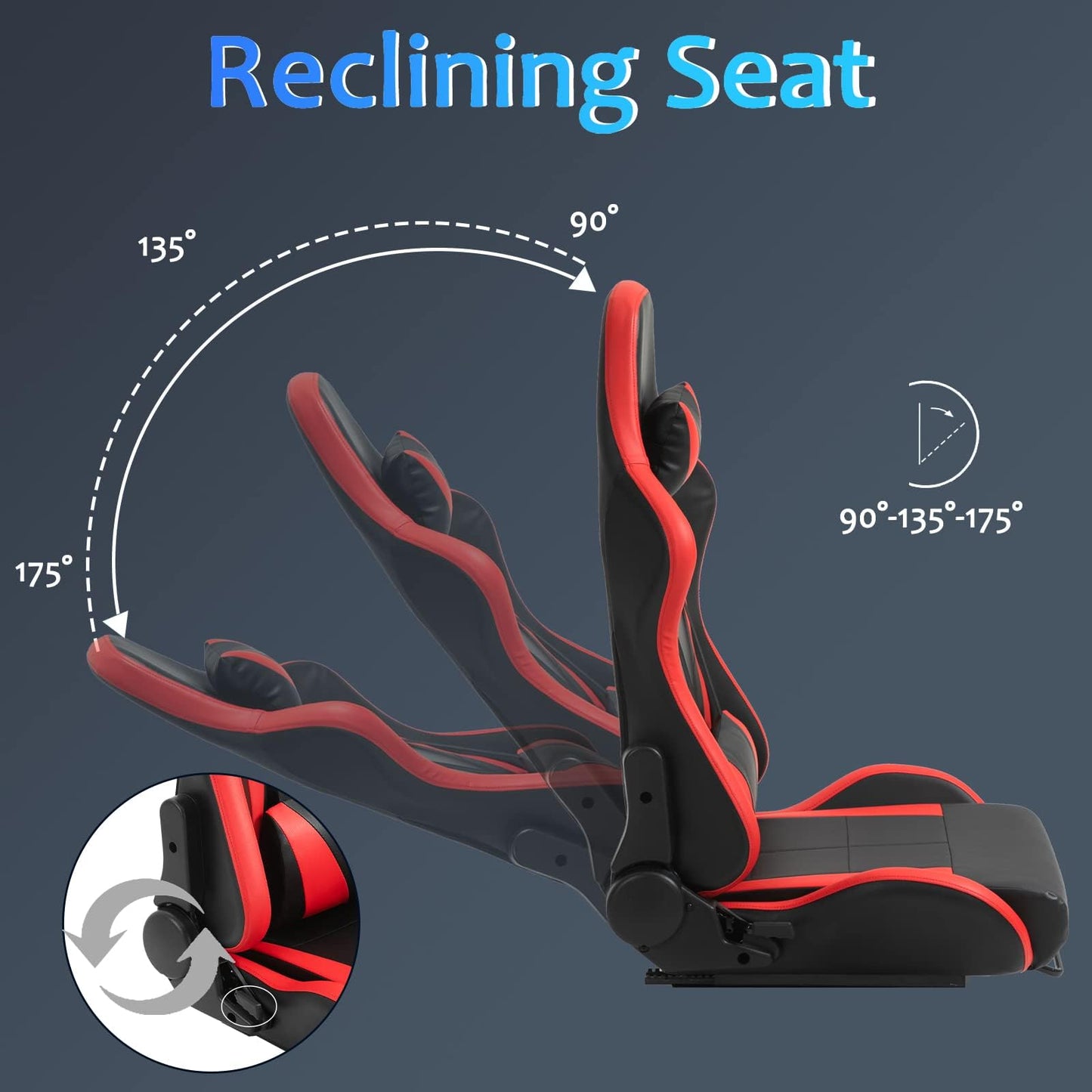 Cubo ergonómico rojo con almohada lumbar ajustable doble deslizamiento asiento de carreras resistente al desgaste de cuero sintético compatible con simulador de juegos, silla de montaje para