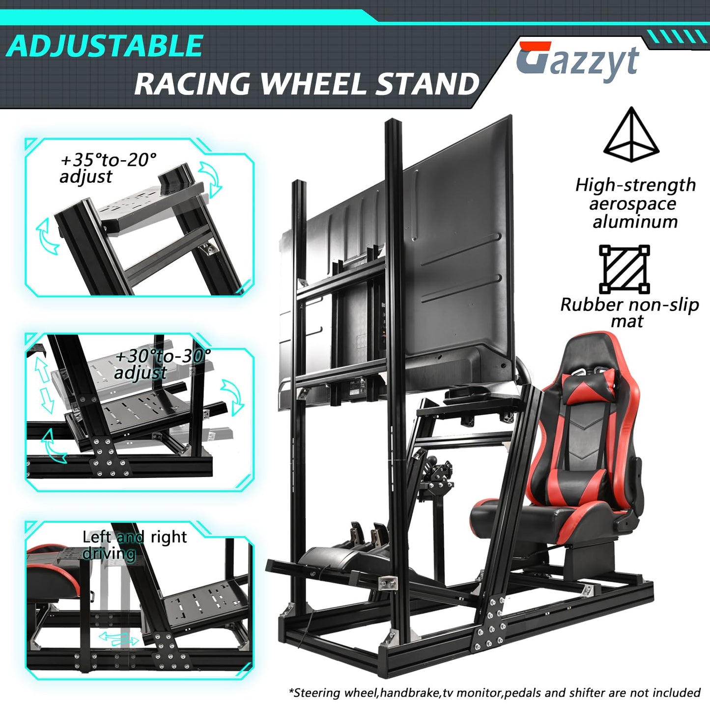 Gazzyt G27 Racing Simulator Cockpit Red Racing Seat Stand with Monitor Frame fit for Logitech G29, Thrustmaster, Fanatec, Aluminum Sim Racing Cockpit without Wheel,Pedal,Handbrake,Shifter,TV