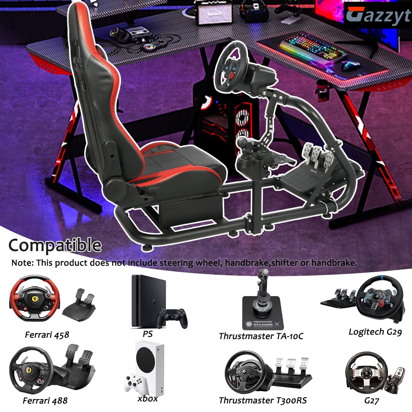G29 Racing Simulator Cockpit Stand with Red Seat fits G27 G920 G923, Thrustmaster, Fanatec, Single Arm Large Round Tube Racing Wheel Stand Shifter&Wheel&Pedals Not Included