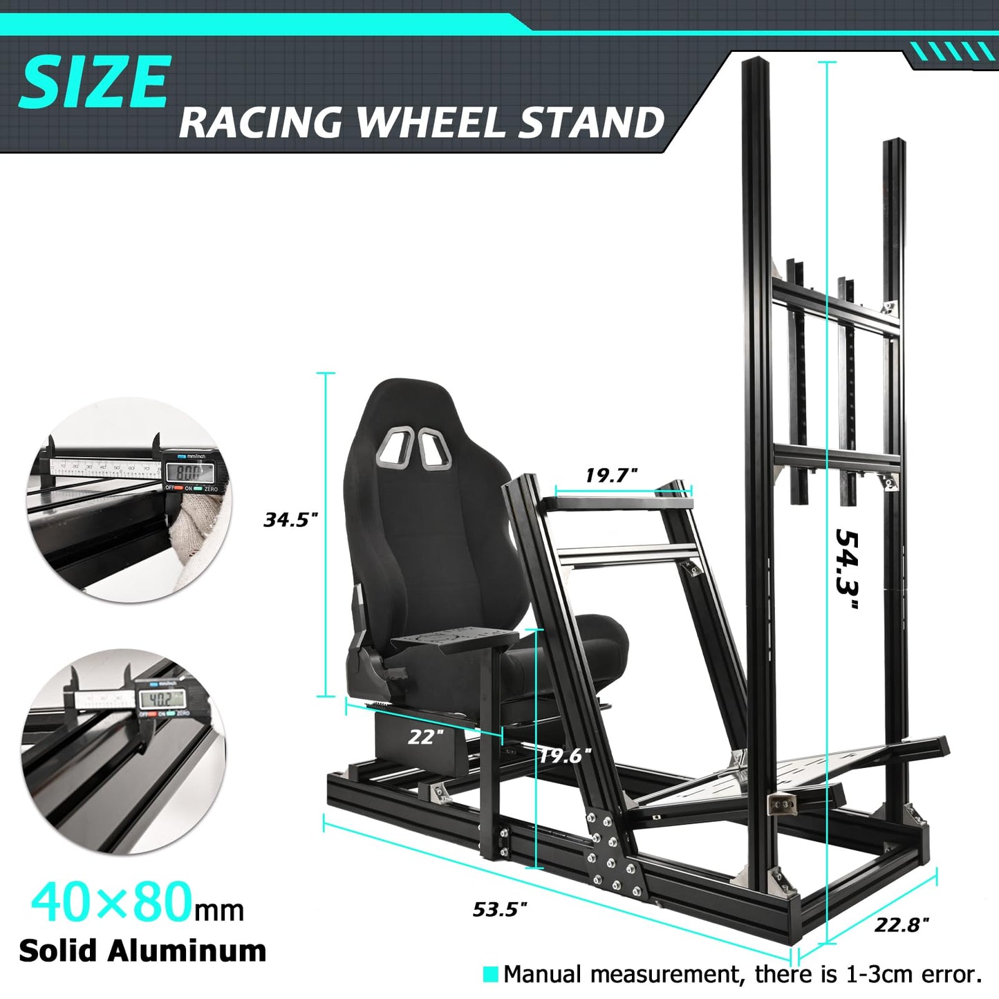 Gazzyt G29 Racing Simulator Cockpit Black Racing Seat Stand with Monitor Frame Fit for Logitech G920 G923, Thrustmaster, Fanatec, Aluminum Sim Racing Cockpit without Wheel,Pedal,Handbrake,Shifter,TV
