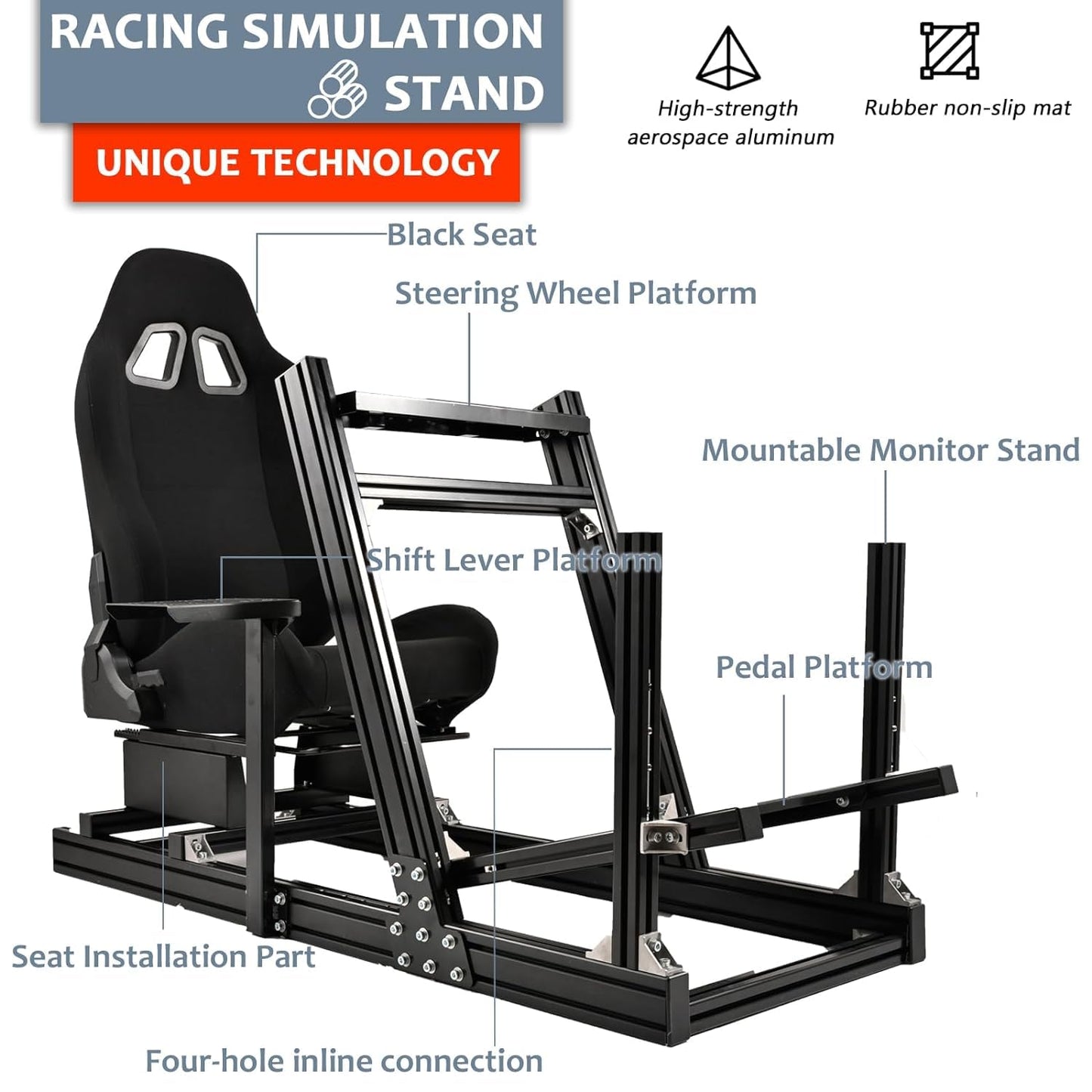 Gazzyt G29 Racing Simulator Cockpit Black Racing Seat Stand Fit for Logitech G920 G923, Thrustmaster, Fanatec, Aluminum Sim Racing Cockpit without Wheel,Pedal,Handbrake,Shifter,TV