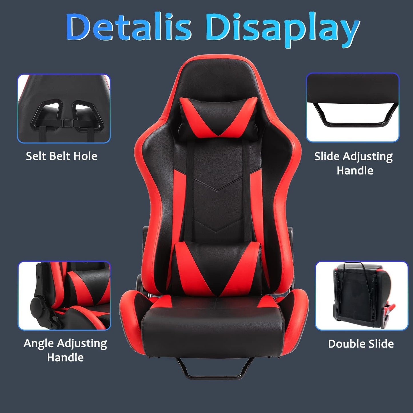 Cubo ergonómico rojo con almohada lumbar ajustable doble deslizamiento asiento de carreras resistente al desgaste de cuero sintético compatible con simulador de juegos, silla de montaje para