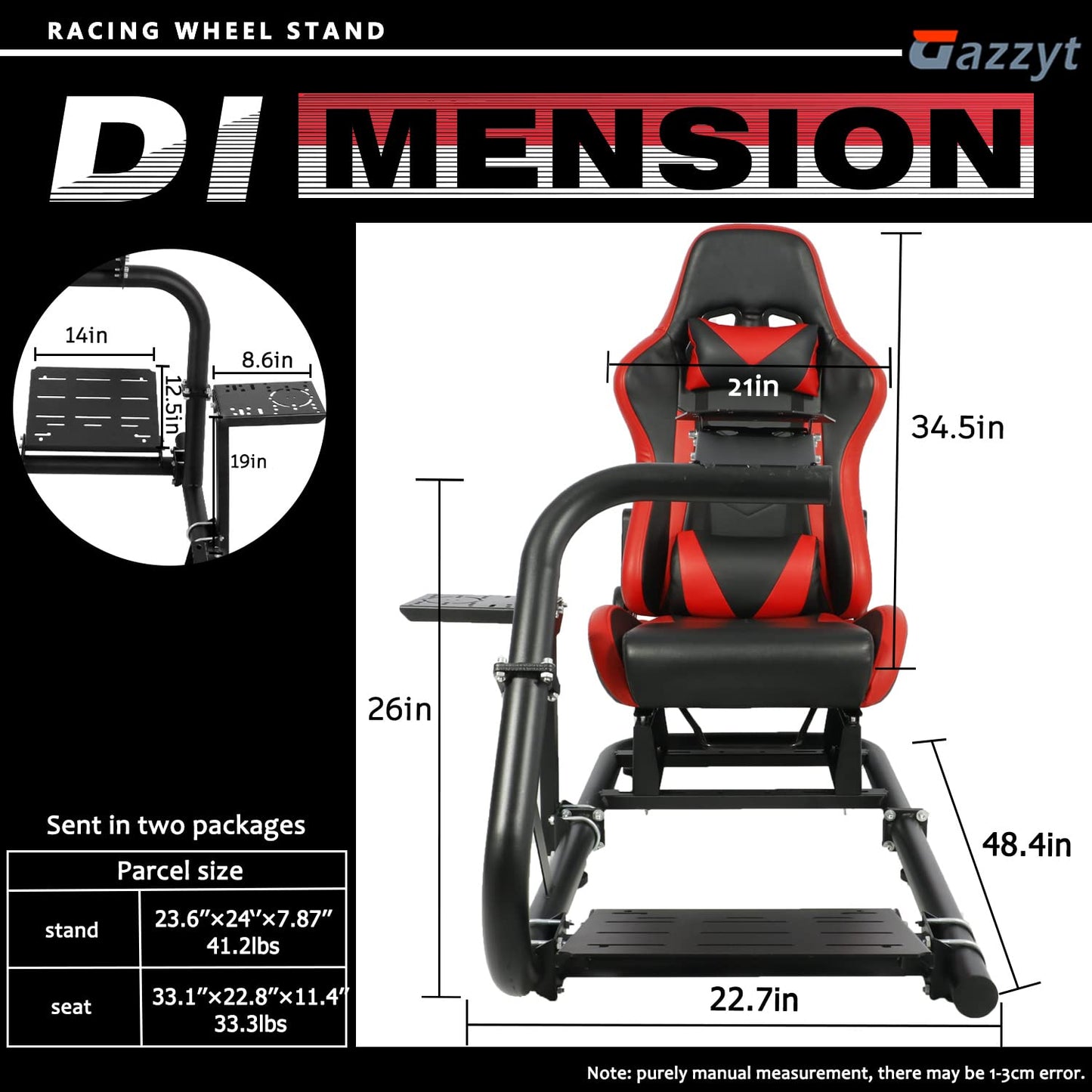 G29 Racing Simulator Cockpit Stand with Red Seat fits G27 G920 G923, Thrustmaster, Fanatec, Single Arm Large Round Tube Racing Wheel Stand Shifter&Wheel&Pedals Not Included