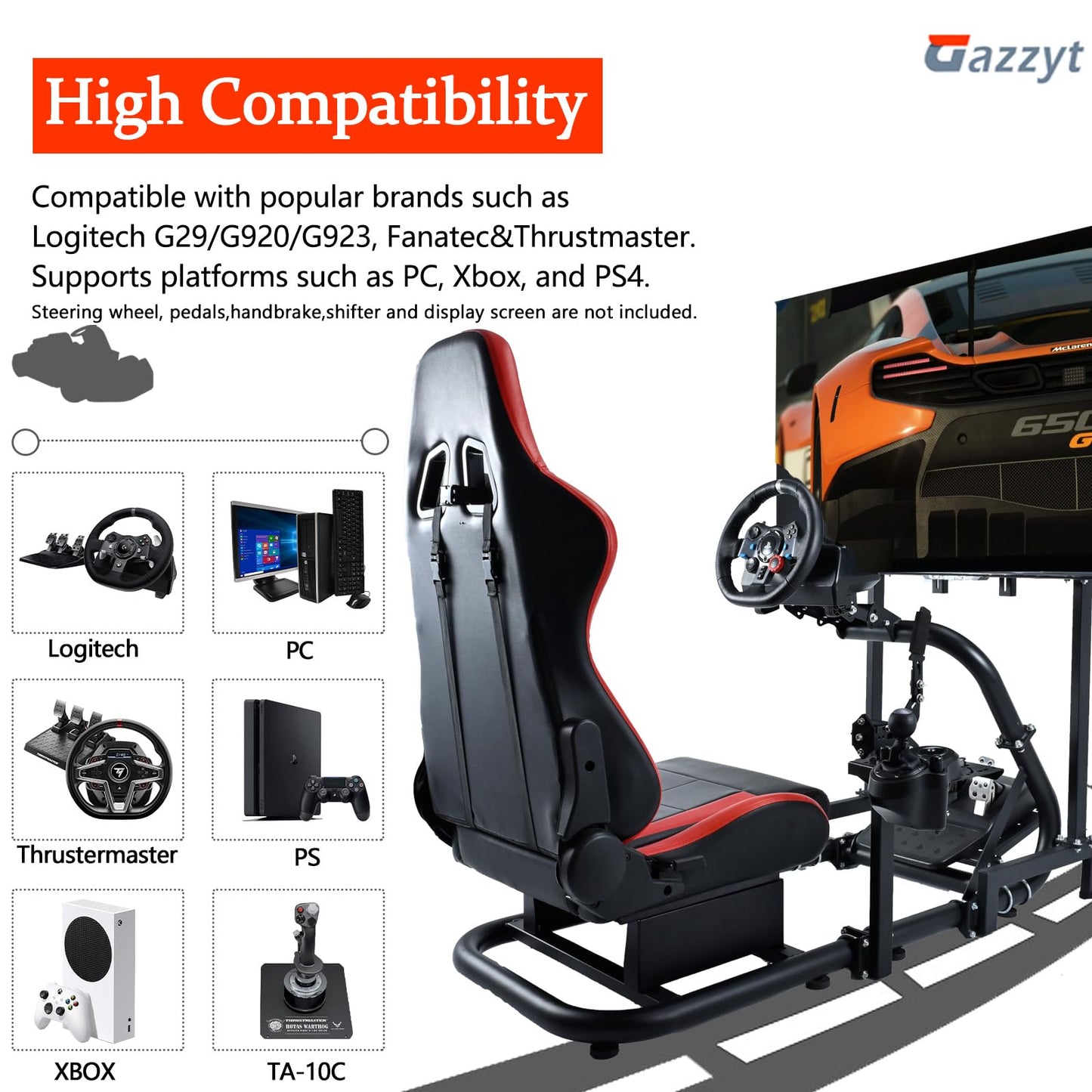 Racing Simulator Cockpit Stand with Monitor Stand Red Seat fit for G29 G27 G920 G923 Thrustmaster Fanatec Racing Wheel Frame TV&Shifter&Wheel&Pedals Not Included