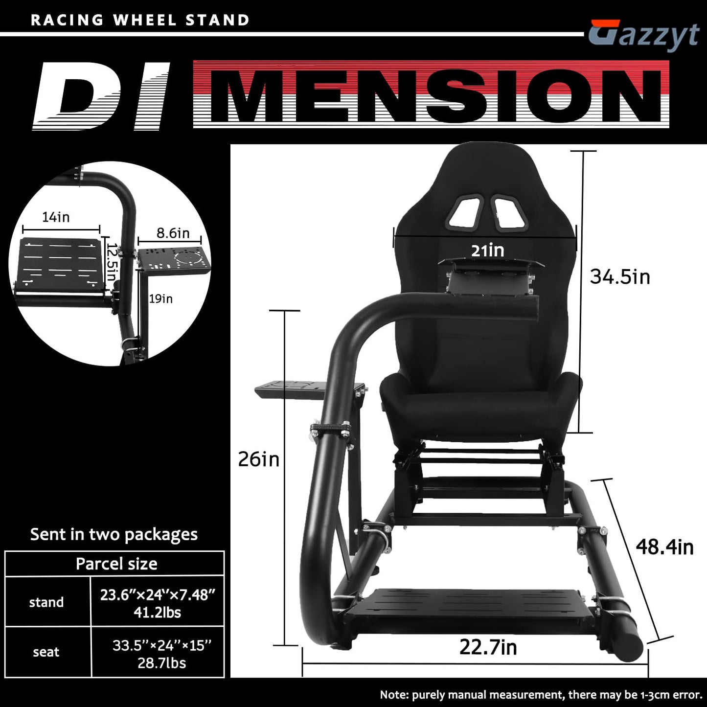 G29 Racing Simulator Cockpit Stand with Black Seat fits G27 G923 G920, Thrustmaster, Fanatec, Single Arm Large Round Tube Racing Wheel Stand Shifter&Wheel&Pedals Not Included