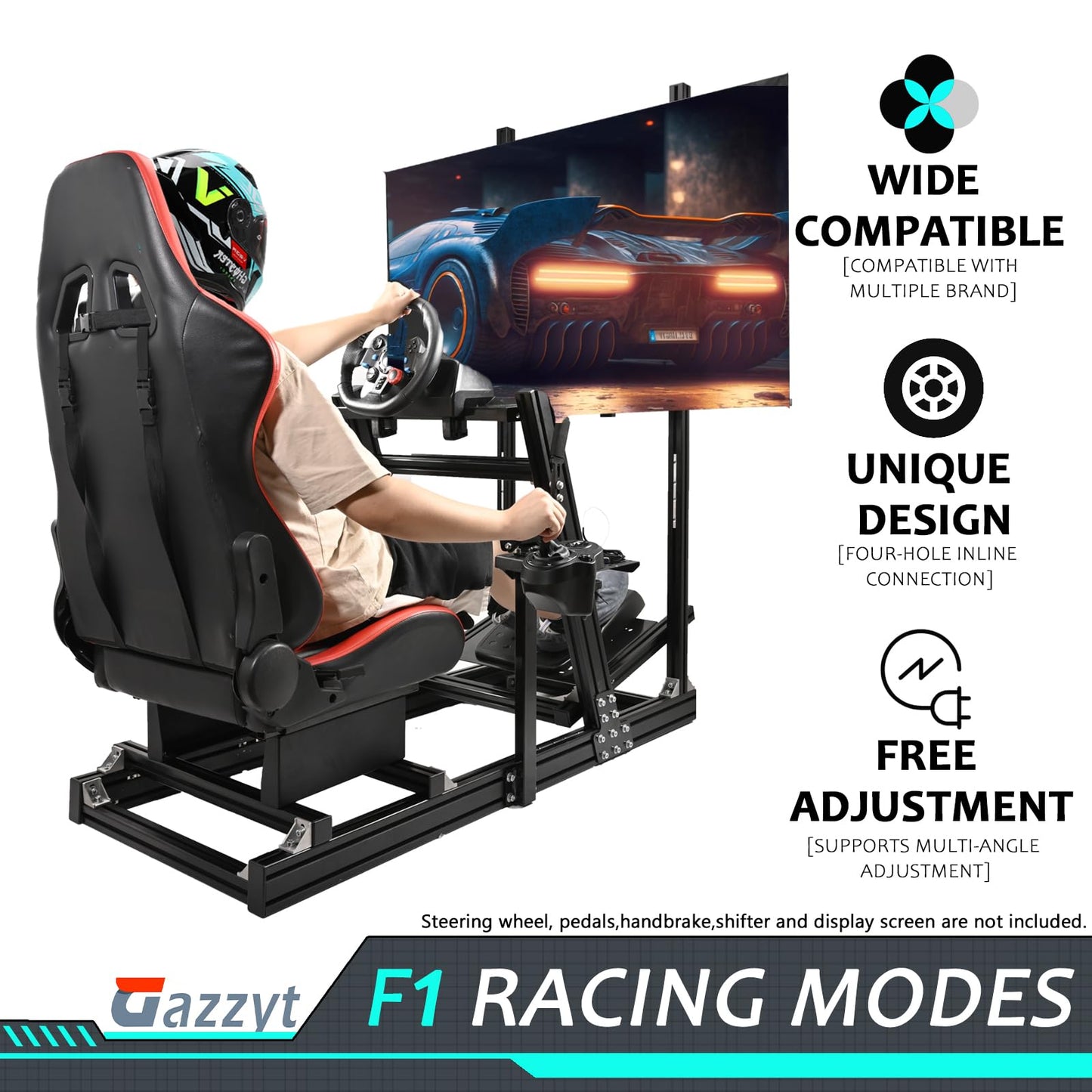 Gazzyt G27 Racing Simulator Cockpit Red Racing Seat Stand with Monitor Frame fit for Logitech G29, Thrustmaster, Fanatec, Aluminum Sim Racing Cockpit without Wheel,Pedal,Handbrake,Shifter,TV