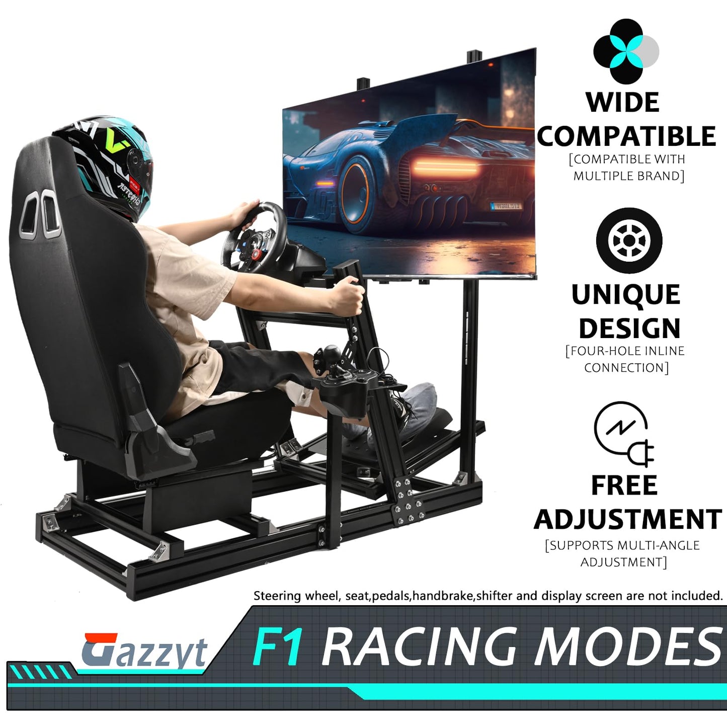G920 Racing Simulator Cockpit Stand with Monitor Frame Fit for Logitech G29 G923 X52 X56, Thrustmaster, Fanatec, Aluminum Sim Racing Cockpit without Wheel,Pedal,Handbrake,Shifter,TV