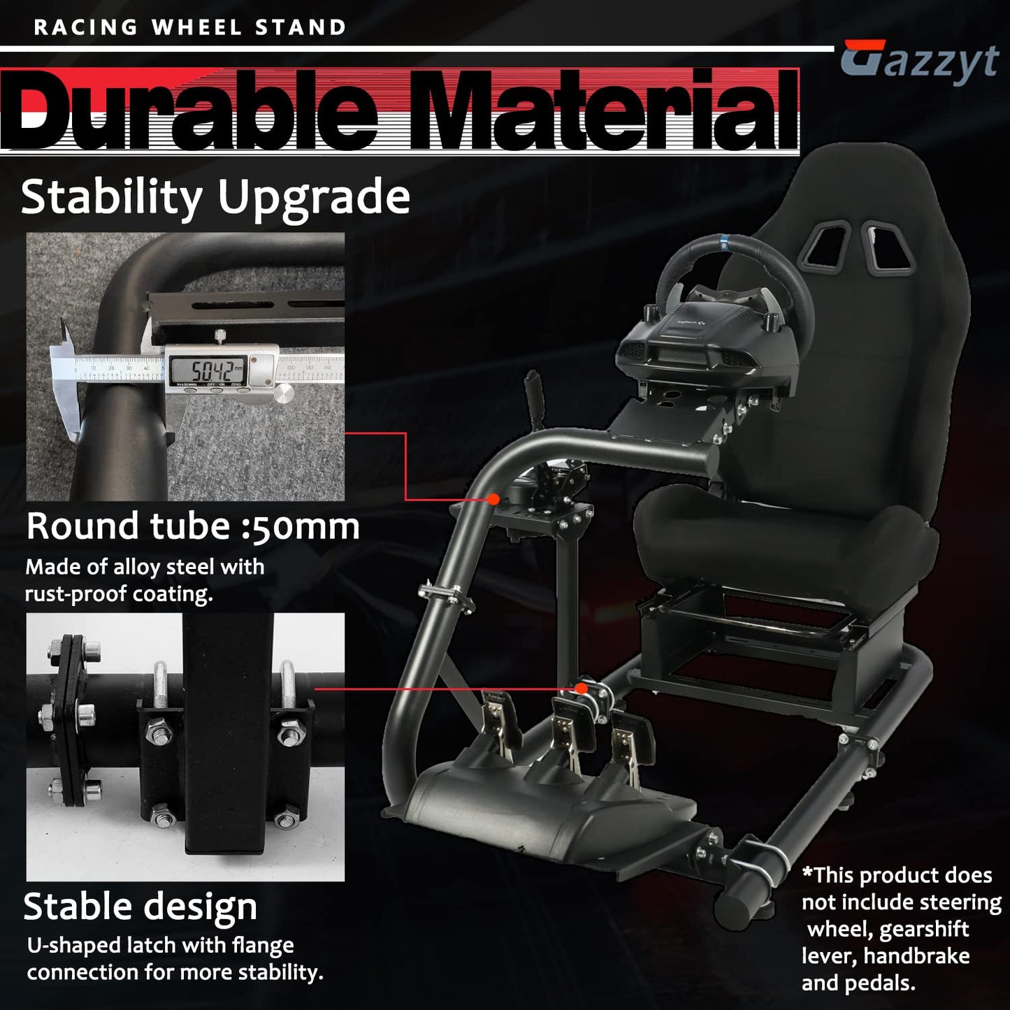 G29 Racing Simulator Cockpit Stand with Black Seat fits G27 G923 G920, Thrustmaster, Fanatec, Single Arm Large Round Tube Racing Wheel Stand Shifter&Wheel&Pedals Not Included
