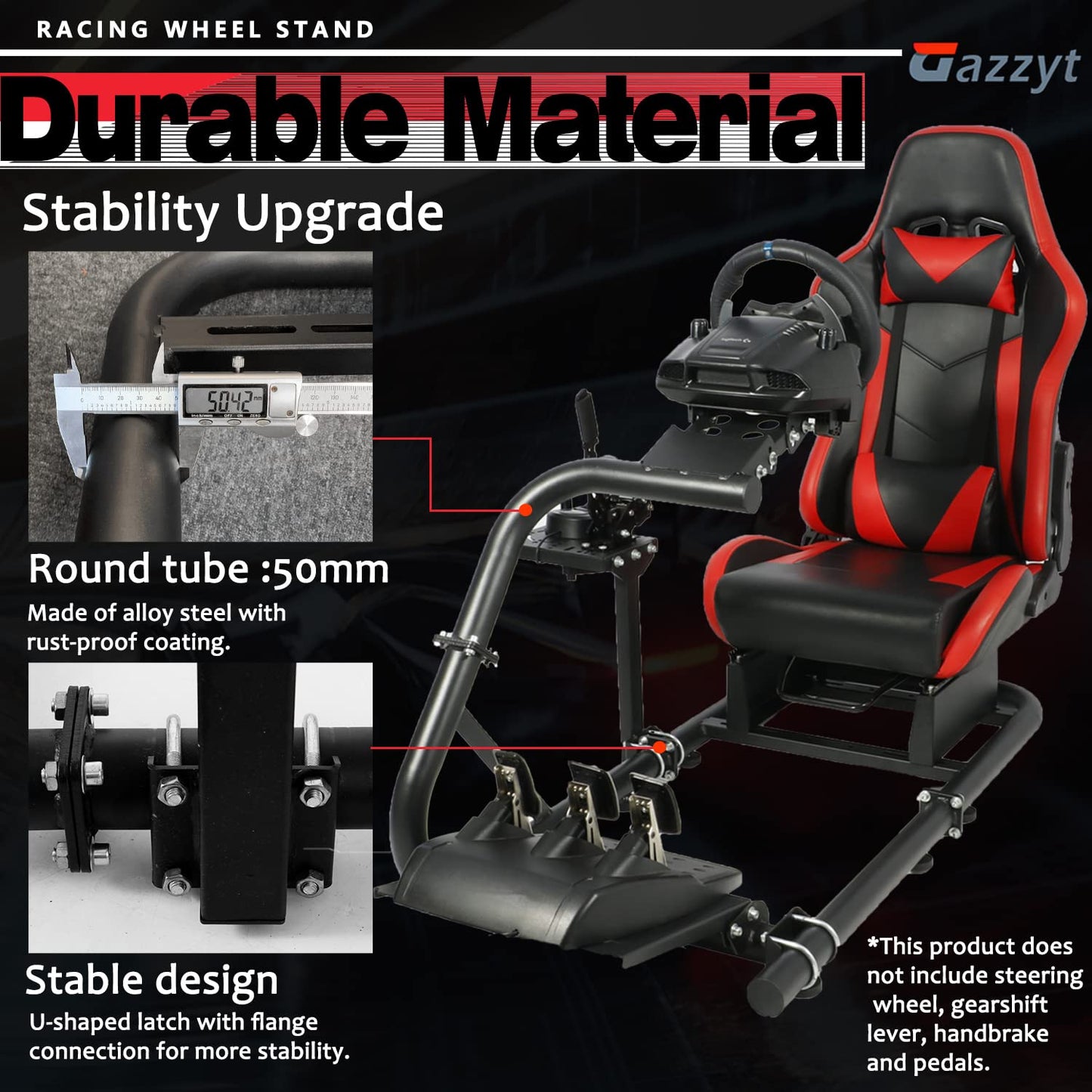 G29 Racing Simulator Cockpit Stand with Red Seat fits G27 G920 G923, Thrustmaster, Fanatec, Single Arm Large Round Tube Racing Wheel Stand Shifter&Wheel&Pedals Not Included