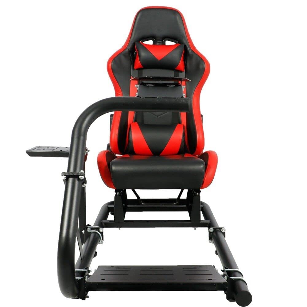 G29 Racing Simulator Cockpit Stand with Red Seat fits G27 G920 G923, Thrustmaster, Fanatec, Single Arm Large Round Tube Racing Wheel Stand Shifter&Wheel&Pedals Not Included