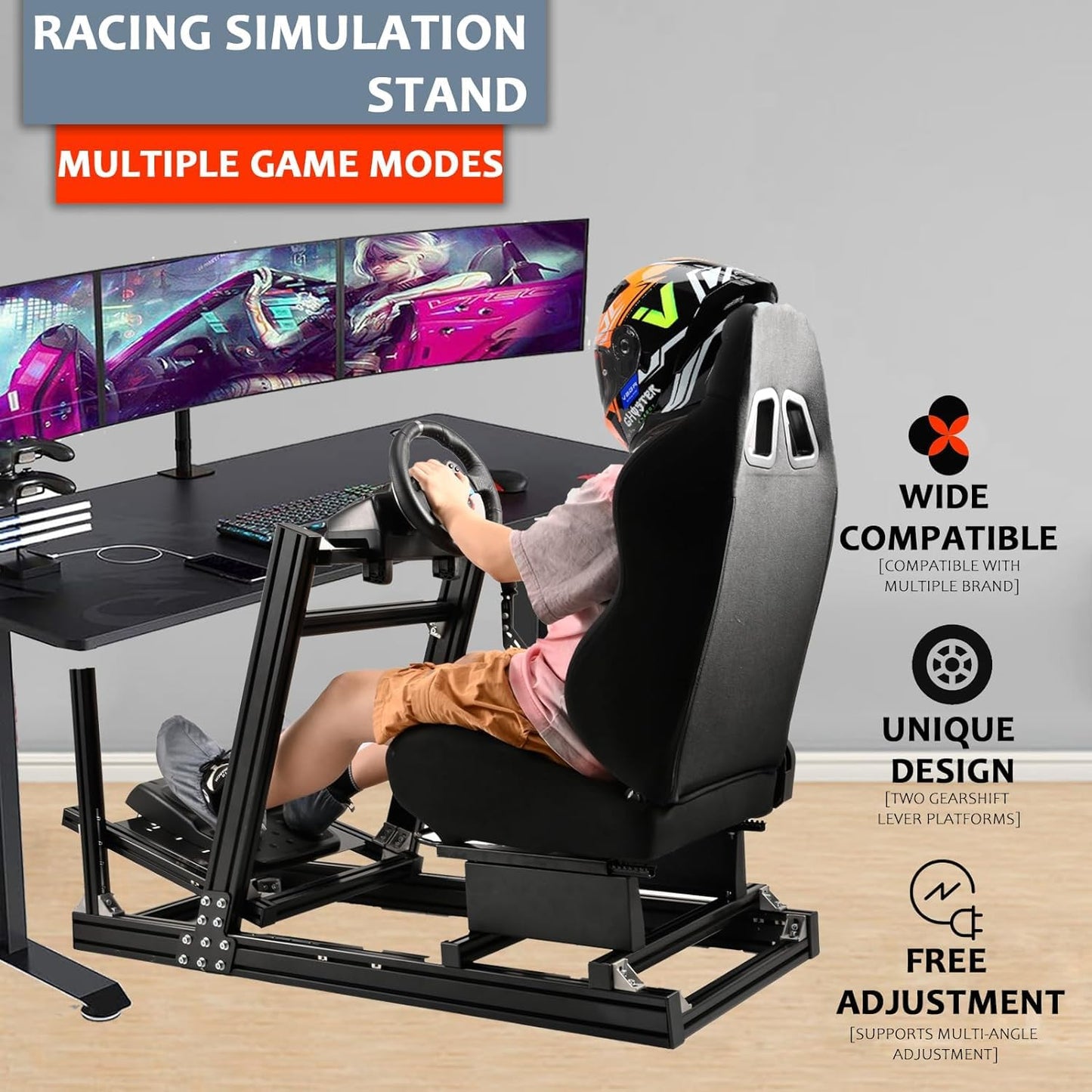 Gazzyt G29 Racing Simulator Cockpit Black Racing Seat Stand Fit for Logitech G920 G923, Thrustmaster, Fanatec, Aluminum Sim Racing Cockpit without Wheel,Pedal,Handbrake,Shifter,TV