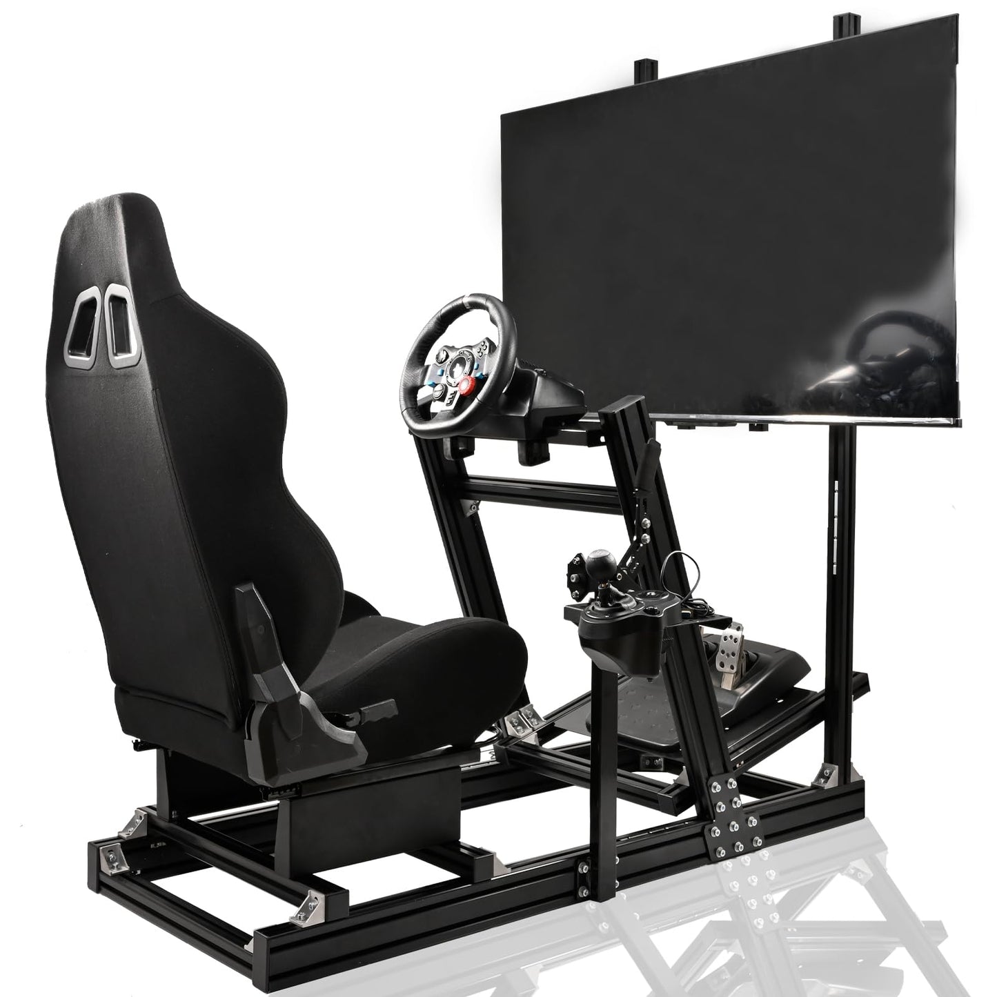 Gazzyt G29 Racing Simulator Cockpit Black Racing Seat Stand with Monitor Frame Fit for Logitech G920 G923, Thrustmaster, Fanatec, Aluminum Sim Racing Cockpit without Wheel,Pedal,Handbrake,Shifter,TV