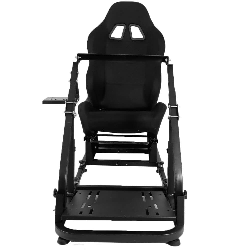 Adjustable Racing Simulator Cockpit Stand with Support Arms with Black Seat fit for Logitech G920 G27 G29,Steering Wheel Shifter Pedal Not Included