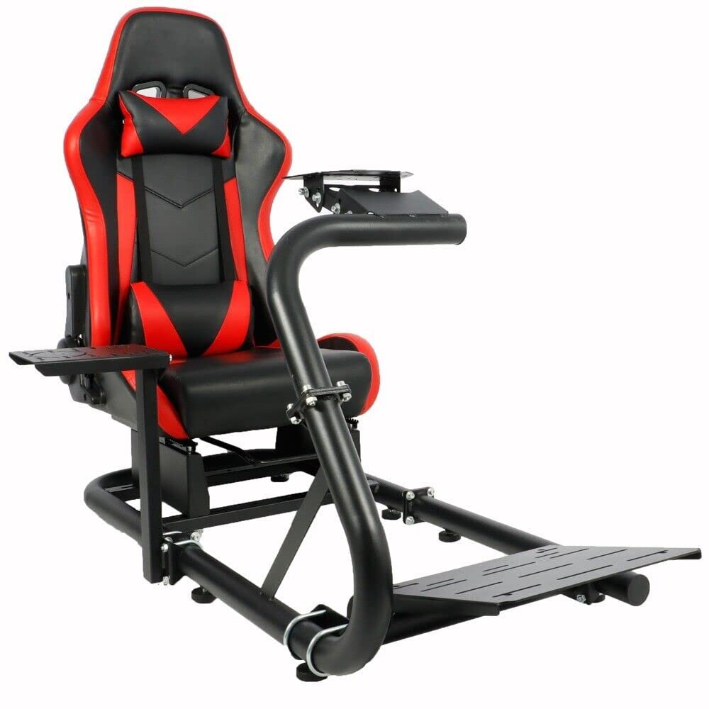 G29 Racing Simulator Cockpit Stand with Red Seat fits G27 G920 G923, Thrustmaster, Fanatec, Single Arm Large Round Tube Racing Wheel Stand Shifter&Wheel&Pedals Not Included